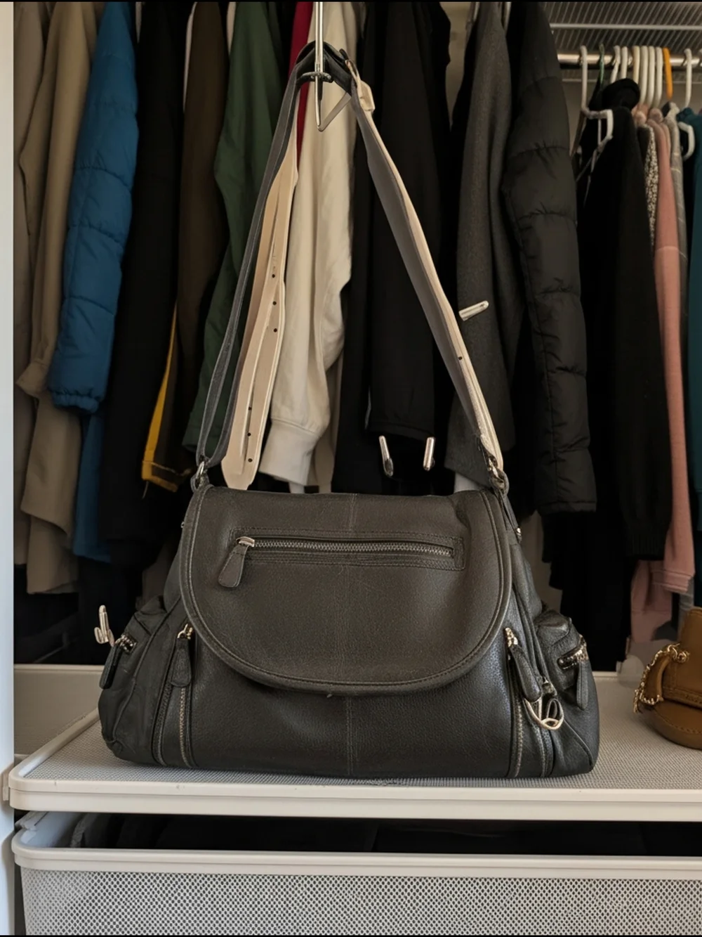 Style & Co. Dark grey Leather Shoulder Crossbody Bag